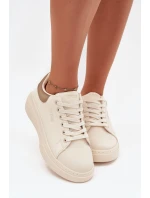 Sneakersy Damskie Na Platformie Big Star SS274246 Jasnobeżowe