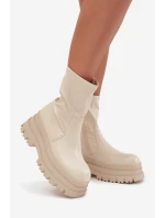 Botki Na Masywnej Platformie Eko Skórzane Beżowe Kylira
