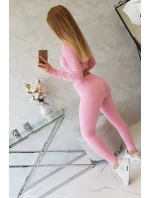 Komplet z bluzką top prążkowany jasny różowy