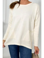 Sveter s prednými vreckami ecru
