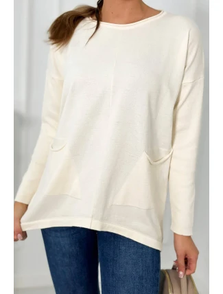 Sveter s prednými vreckami ecru