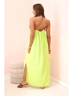 Dlhé šaty bez ramienok neónovo zelené
