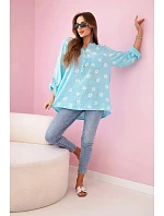 Ľanová blúzka s kvetinovým vzorom 22062 modrá - Kesi Ľanová blúzka s kvetinovým vzorom 22062 modrá - Kesi