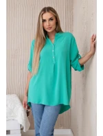 Blúzka s predĺženým zadným dielom tmavá mentolová