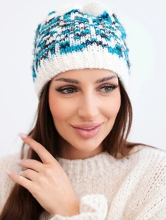 Dámska zimná vlnená čiapka s nórskym vzorom K354 white+turquoise
