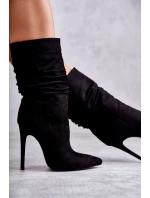 Damskie Marszczone Botki Kozaki Czarne Laguna