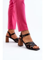 Sandały Damskie Na Słupku Czarne Opifiana