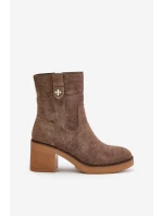 Ocieplane Botki Damskie Na Obcasie Słupku Brązowe Vailia