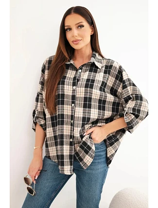 Dámska kockovaná oversized košeľa s vreckami, tmavomodrá Dámska kockovaná oversized košeľa s vreckami, tmavomodrá