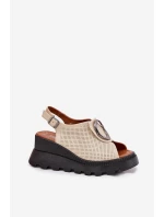 Skórzane Sandały Damskie Na Koturnie Z Ozdobą Artiker 56C0111 Beżowe