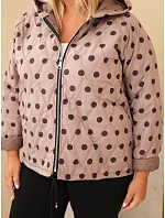 Dámska bunda Plus Size s kapucňou, bodkovaná, farba fango