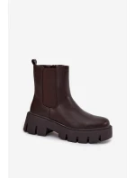 Botki Sztyblety Damskie Ocieplane Na Zamek Eko Skórzane Ciemnobrązowe Fivienne