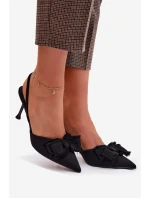 Dámské sandály na podpatku s mašlí Černé Hestia