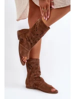 Zazoo 3437 Damskie Zamszowe Sandały Z Cholewką Na Zamek Brązowe