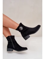 Botki Damskie Zapinane Na Zamek Z Ozdobnym Detalem Eko Zamszowe Czarne Lerioria