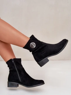 Botki Damskie Zapinane Na Zamek Z Ozdobnym Detalem Eko Zamszowe Czarne Lerioria