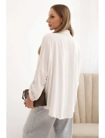 Dámska košeľa s viskózou, ozdobnými gombíkmi a golierom béžová