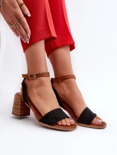 Sandały Damskie Na Słupku Z Eko Zamszu Czarne Ronvia