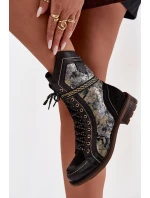 Botki Damskie Z Naturalnej Skóry Maciejka 07097-01 Czarno-Złote Botki Damskie Z Naturalnej Skóry Maciejka 07097-01 Czarno-Złote