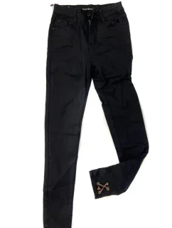 Čierne džínsové nohavice typu high waist s retiazkami na nohaviciach 1300 - Zoio