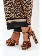 Sandały Damskie Na Wysokim Słupku I Platformie W Panterkę Brązowe Jovenes