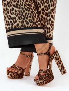 Sandały Damskie Na Wysokim Słupku I Platformie W Panterkę Brązowe Jovenes