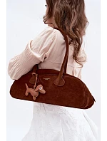 Kožená kabelka Bageta s přívěskem jezevčíkem Camel Annette