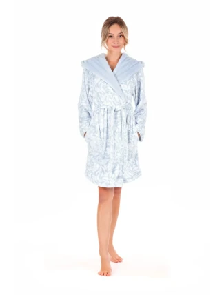 Dámsky župan s kapucňou Flora Short 4856 Patterned Ice Blue - Vestis