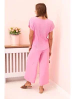 Viskózový set skladaná blúzka + nohavice candy pink