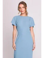 S398 Šaty v tvare ceruzky s bočným rozparkom - nebesky modré S398 Šaty v tvare ceruzky s bočným rozparkom - nebesky modré