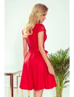 ANNA - Červené dámske šaty s dekoltom a čipkou 242-4