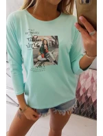 Blúzka s potlačou Star Style v mätovej farbe Blúzka s potlačou Star Style v mätovej farbe