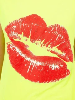 Blúzka s potlačou pier žltá neón+červená