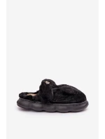 Futrzane Kapcie Z Małą Broszką Czarne Primaria