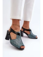 Sandały Damskie Na Słupku Z Eko Skóry Turkusowe Queenmarie