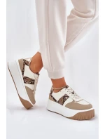 Sneakersy Damskie Na Masywnej Platformie Zwierzęcy Wzór Beżowe Telanila
