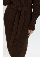 M810 Svetrové šaty s výstrihom do V - hnedé