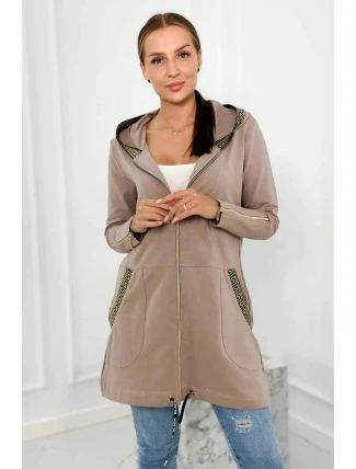 Dámska dlhšia mikina s ozdobnou stuhou 9320 Beige - K-Fashion