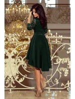 Tmavo zelené dámske šaty s dlhším zadným dielom a čipkovaným výstrihom model 6839184