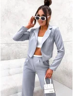 Šedá dámska súprava - krátke sako a široké nohavice (8263)