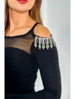 Pletené šaty so sieťovinou hore čierny