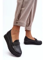 Skórzane Półbuty Na Platformie Z Ozdobą Czarne Lemar Lehira