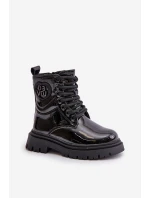 Lakierowane Botki Dziewczęce Ocieplane Futerkiem Na Zamek Czarne Evaliraea