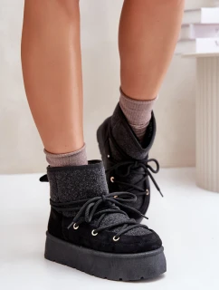 Śniegowce Z Wiązaniem Na Platformie Czarne Mavora