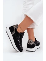 Zamszowe Sneakersy Damskie Big Star OO274A312 HI-POLY SYSTEM Czarne Panterka