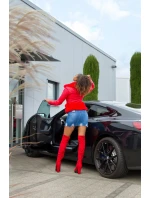 Dámska sexy koženková bunda z umelej kožušiny J930 Červená - In-Stylefashion