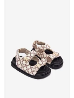 Dziecięce Sandałki Na Rzepy Ze Złotymi Detalami Beżowe Cavina