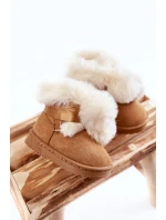 Dziecięce Młodzieżowe Ocieplane Botki Śniegowce Brązowo-Białe Roofy