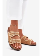 Szydełkowe Klapki Damskie Ze Złotymi Klamrami Camel Fenira