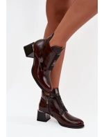 Skórzane Lakierowane Botki Na Klocku Z Ozdobnym Detalem Ocieplane Zazoo 60560 Ciemnobrązowe Skórzane Lakierowane Botki Na Klocku Z Ozdobnym Detalem Ocieplane Zazoo 60560 Ciemnobrązowe